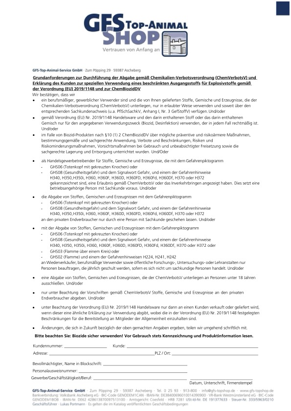Endverbleibserklärung Chemikalien-Verbotsverordnung
