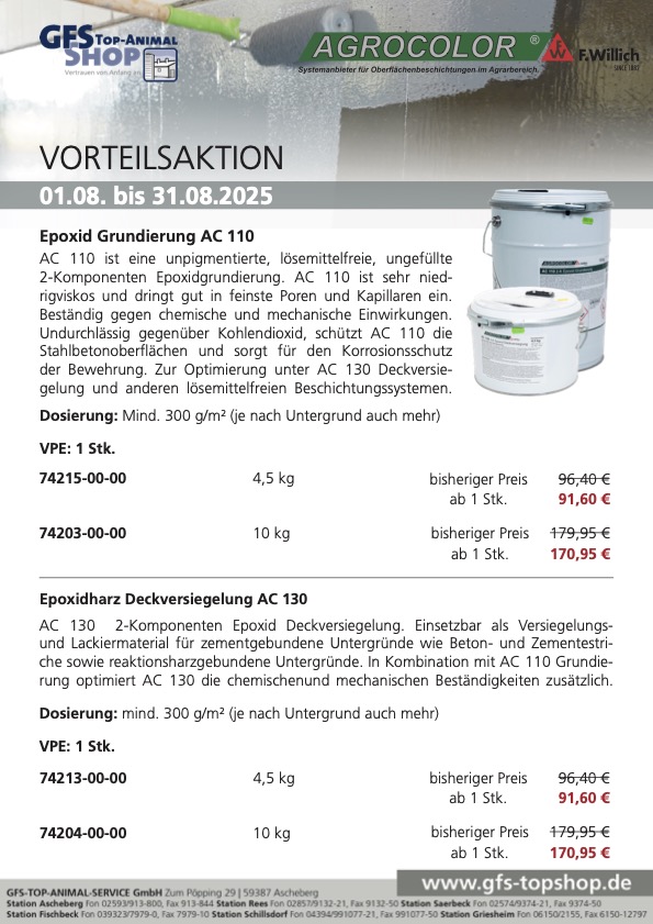 Vorteilsaktion Boden-/ Futtertischbeschichtung AC 110-130