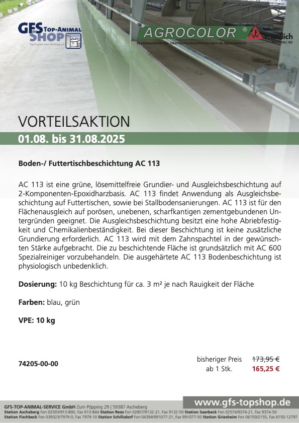 Vorteilsaktion Boden-/ Futtertischbeschichtung AC 113