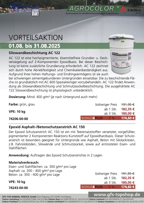 Vorteilsaktion Boden-/ Futtertischbeschichtung AC 122-150