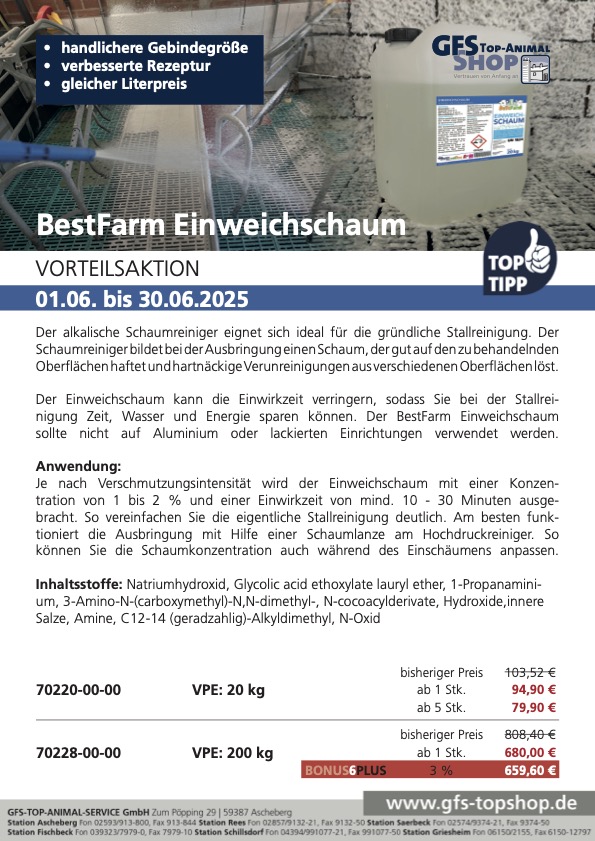 Vorteilsaktion BestFarm Einweichschaum