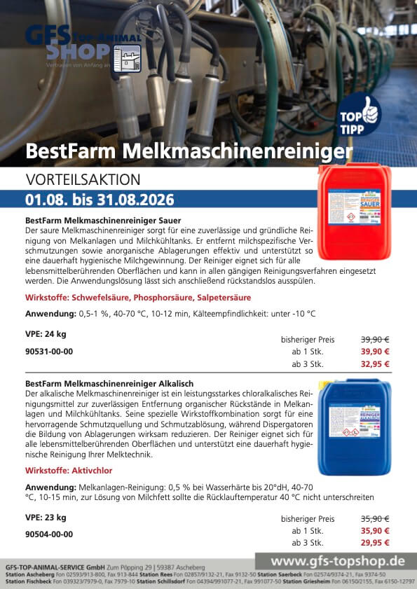 Vorteilsaktion Melkmaschinenreiniger