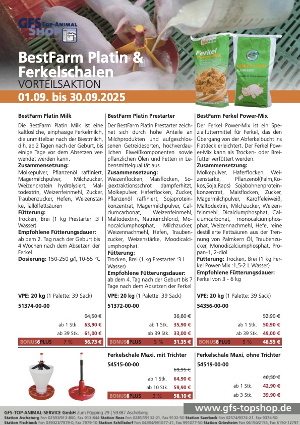 Vorteilsaktion BestFarm Platin & Ferkelschalen