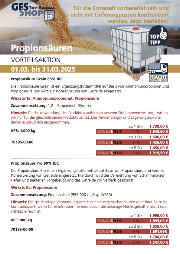 Vorteilsaktion Propionsäuren