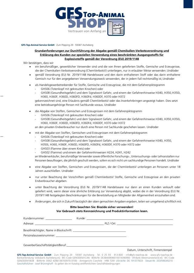 Endverbleibserklärung Chemikalien-Verbotsverordnung